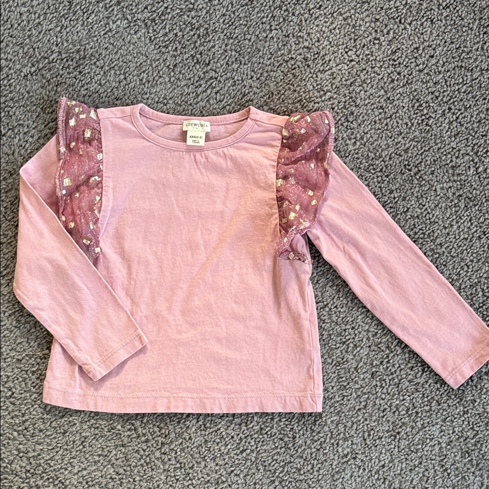 Crewcuts Soft Pink Tee w/Gold Accent Ruffles -XXS (2-3)